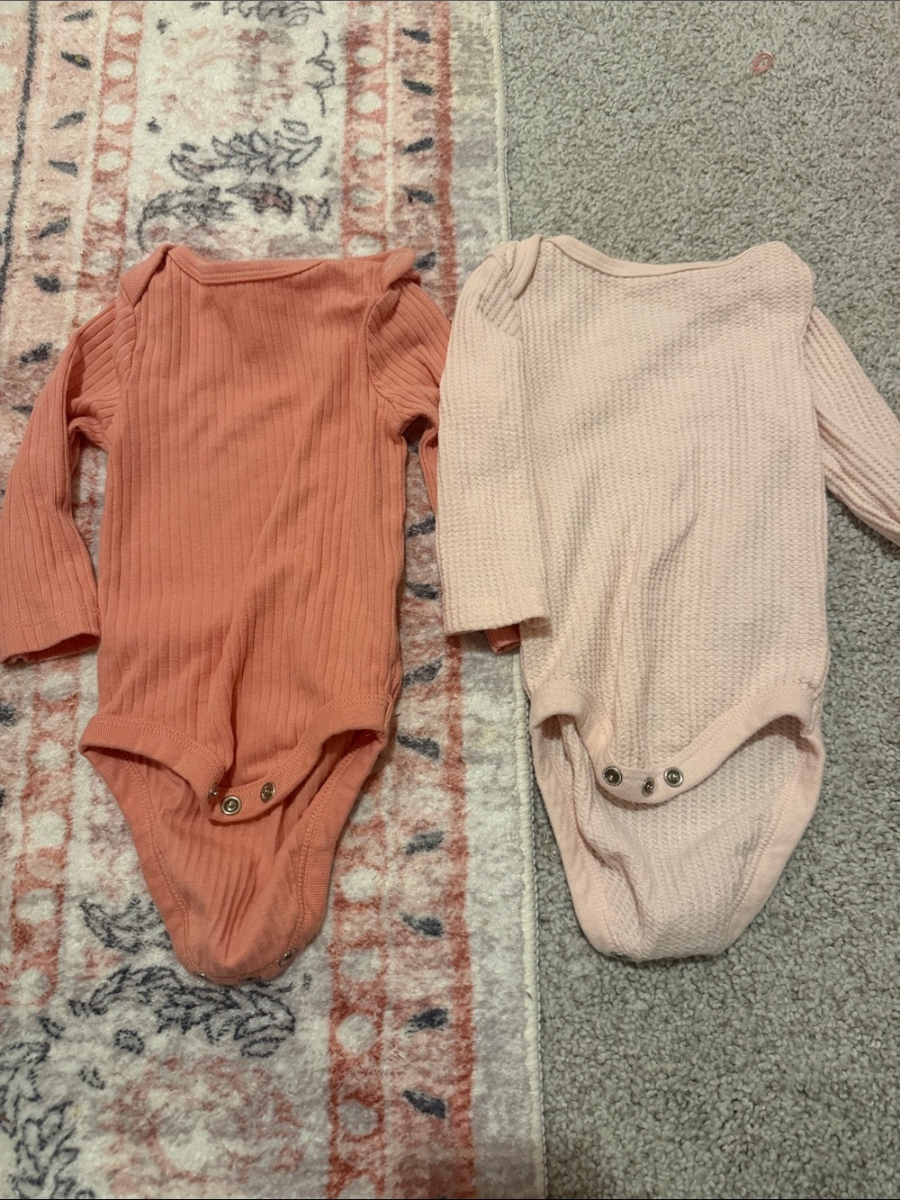 cloud island Ribbed Long-Sleeve One-Pieces in Coral and Pale Pink